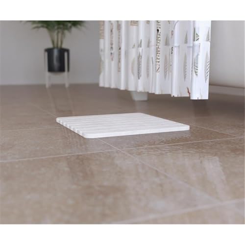 Pemberly Row Diatomite Stone Bath Mat, 16x12 in, White Finish, Quick Drying, Highly Absorbent, Slatted Design, Modern Style, Compact for Bathroom Floor or Shower Use