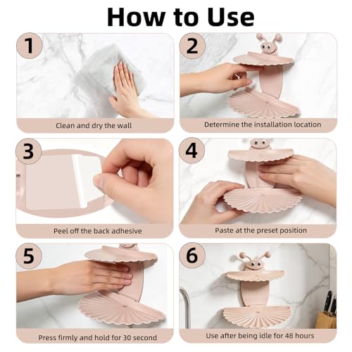 2PCS Double-Deck Soap Dish Holder for Shower, Bee Shape Wall Mounted Soap Holder with Strong Adhesive, Self Draining Soap Tray, No Drilling Bathroom Accessories, Nordic Pink - size: 2PCS 7"×6.5"