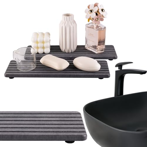 NiuYichee 2 PCS Water Absorbent diatomite Coasters, 12.2" x 4" Water Absorbing Stone Tray for Sink, Stone Drying mat for Kitchen Counter, Stone soap Tray Used for Hand Soaps & toiletries & Plants - color: Dark Grey, size: 12.2 x 4 inches
