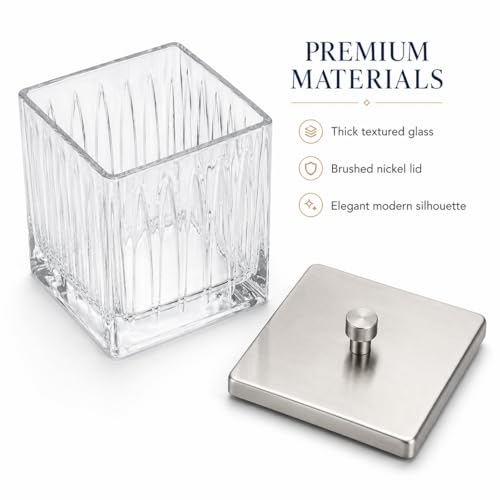 Vince Camuto Home Glass Cotton Jar Holder – Nickel Lid, Elegant Bathroom Storage Canister for Qtips, Cotton Balls, Floss, Makeup Organizer, Vanity & Bathroom Organization - color: CLEAR GLASS NICKEL LID