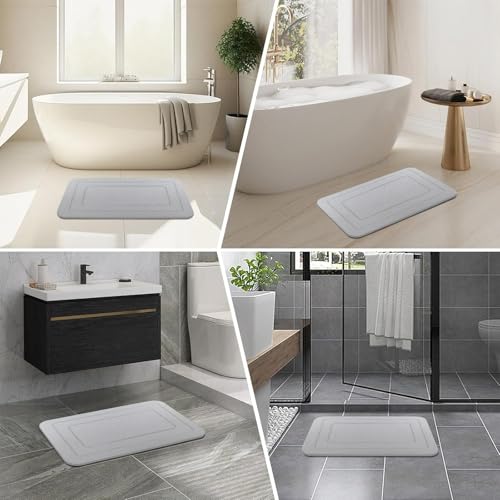 2 Pack Stone Bath Mat, Diatomaceous Earth Shower Mat, Non-Slip Super Absorbent Quick Drying Bathroom Kitchen Floor Mat (Pale Gray, 24x15) - color: Pale Gray Rectangle