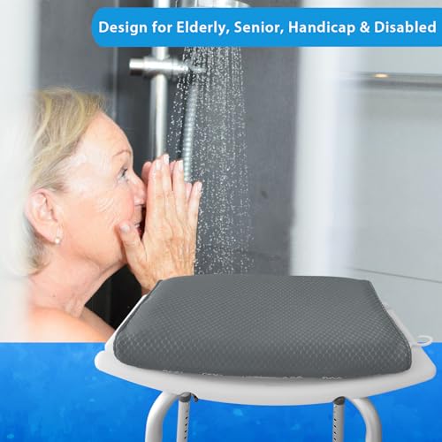 Shower Seat Cushion, Shower Chair Cushion for Transfer Benches in Bathtub, Cushion for Sauna, 3D Mesh Pad with Hook, Slip-Resistant, Design for Elderly, Senior, Handicap Disabled - size: Gray