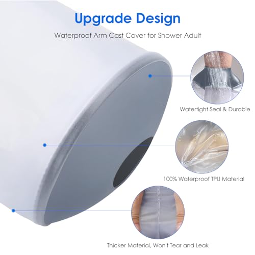 COMFYTHERA Waterproof Arm Cast Cover for Shower Wound Protector Bath Adult Watertight Cast Bag Showering for Surgery Bandage Broken Hand,Wrist,Finger, Elbow Reusable Durable (C-Long Arm-M)