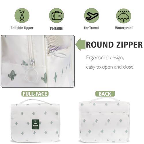 L&FY Toiletry Bag-Portable Haning Toiletry Bag For Women-Travel Makeup Organizer Cosmetic Bag with Compartment,Stury Hook (White Cactus/Travel Bag) - color: White Cactus, size: Compact Size