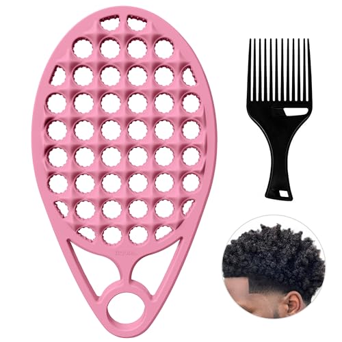 KOUPA Silicone Afro Twist Brush with Pick Comb - Easy Clean Dual-Sided Design with Textured Holes for Defined Afro Curls, Suitable for Coily Hair Men & Women, Pink - color: Pink