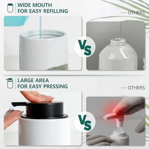 Bosilunlife Ceramic Soap Dispenser Set with Sponge Cup, Brush Cup & Tray | 4-Piece Ceramic Set Includes 12 Oz liquid Soap Dispenser, Sponge Cup, Brush Holder and Tray for Kitchen or Bathroom Counters. - size: liquid Pump