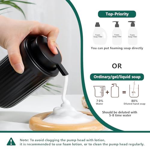 BosilunLife Black Bathroom Accessories Set - Ceramic Bathroom Counter Soap Set Bathroom Decor Sets Accessories Bathroom Lotion Soap Dispenser and Toothbrush Holder Set, Soap Dish, Apothecary Jars - color: Black-foam