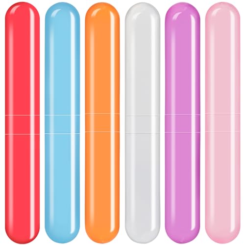 6 Pack Travel Toothbrush Case, Breathable Portable Toothbrush Holder, Plastic Toothbrush Cover Container for Couples Valentine Gifts, Traveling, Bathroom, School, Home, Business, Camping - color: Red+Blue+Orange+Purple+Pink+Lucency