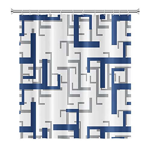 48x72inch Geometric Shower Curtain Set with Hooks White Blue Gray Bathroom Curtain Modern Casual Style Abstract Geometric Aesthetics Bath Curtain for Bathroom Waterproof Decorative Bathtubs - color: Blue White, size: 48"W x 72"L (Pack of 1)