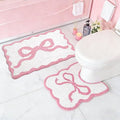 Pink Bow Bathroom Rug Set, 2-Piece Bow Bath Mat and U-Shaped Toilet Rug | Coordinated Tub-and-Toilet Styling; Scalloped Edges; Plush Microfiber; 16 X 24 In + 24 X 20 In; TPR Backing; Washable - color: Pink Bow