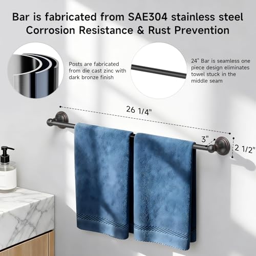 Formosa Design Hardware Classic 4-Piece Bathroom Accessories Set, 24-inch Towel Bar, Toilet Paper Holder, Towel Ring, and Robe Hook, Durable Zinc Alloy & Stainless Steel, (Oil Rubbed Bronze Finish) - color: Oil Rubbed Bronze