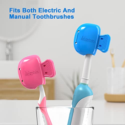 Mspan Toothbrush Protector Clip Pod: Tooth Brush Head Pods Compatible with Oral-B Philips Colgate for Manual & Electric Toothbrush - 2 Packs - color: Dark Pink, Blue, size: 2 Count (Pack of 1)