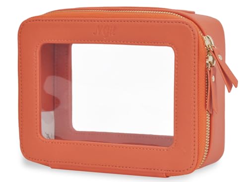 NGIL Clear Faux Leather Travel Toiletry Bag, Makeup Bag Organizer for Women, Clear Window & Gold Zipper Makeup Bag, Road Trip Essential, Skincare, Cruise Ship Essentials (Orange) - color: Orange