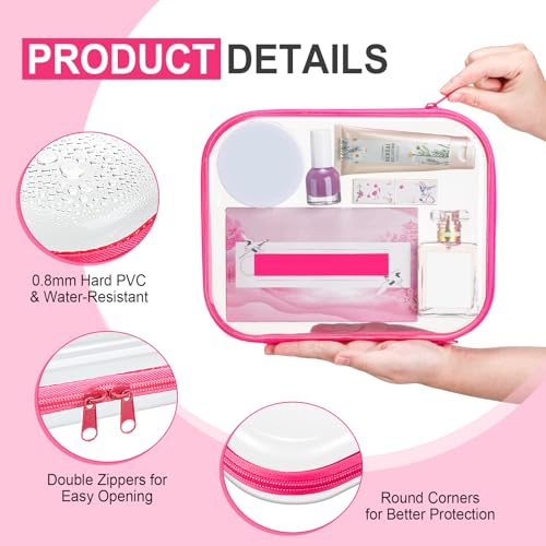 Hoolerry 4 Pcs Hard Clear Zipper Case Makeup Bags Plastic Zipper Pouch Transparent Storage Box Containers for Cosmetics, Snacks, Building Blocks, Puzzles(Clear,9.8 x 7.9 x 2 in,Fluorescent) - color: Fluorescent, size: 9.8 x 7.9 x 2 in