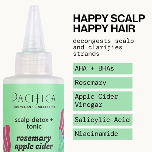 Pacifica Scalp Detox Set – Rosemary Apple Cider Vinegar Scalp Exfoliating Tonic with Scalp Massager Brush, Deep Cleansing & Clarifying Treatment for Buildup, Dry Flaky Scalp, Vegan - style: Tonic & Brush
