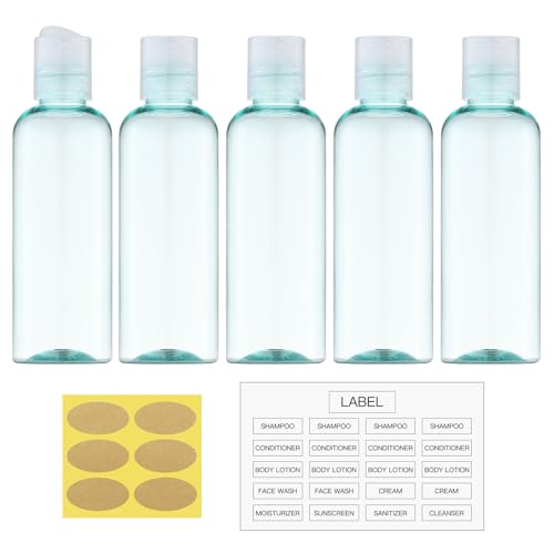 Travel Bottles for Toiletries 3.4 oz - Travel Size Containers for Shampoo Plastic - Small Empty Lotion Squeeze Bottle for Liquid TSA Approved - Leak Proof Mini Conditioner Refillable 100ml - color: Green-1