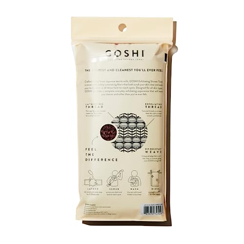 GOSHI Exfoliating Shower Towel - Long Body Scrubber for Back Acne, KP & Smooth Skin - Durable Rip-Resistant Weave, Quick-Dry Nylon Washcloth - Ethically Crafted in Gunma, Japan - Red - color: Red