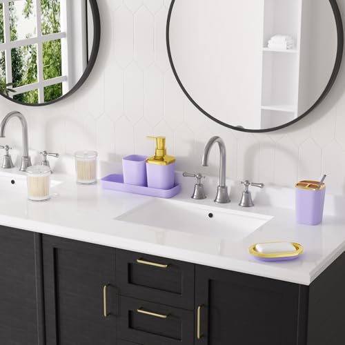 XLHOMO Bathroom Set - Purple Bathroom Sets with Shower Curtain and Rugs, 24PCS Shower Curtain Set with Hooks, Soap Dispenser, Soap Dish, Toilet Brush Holder and Trash Can for Housewarming - color: Purple and Gold, size: Bathroom Set+Shower Curtain+Bath Ru