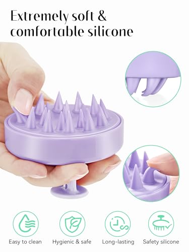 HEETA Shampoo Scalp Brush Massager Hair Growth, Scalp Scrubber with Soft Silicone Bristles for Dandruff Removal, Hair Brush Exfoliator, Light Purple - color: Light Purple