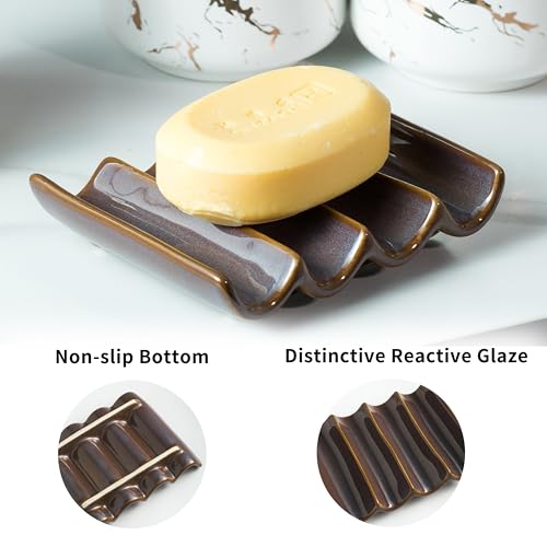 Ceramic Bar Soap Dish and Savers for Bathroom, Shower and Kitchen, Japanese Self Drain Soap Holder, Purple - color: Purple, size: Fluted
