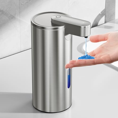 Fantictas Automatic Soap Dispenser Touchless, Stainless Steel 11.5 oz Liquid Hand Soap Dispenser, USB-C Rechargeable Sensor Pump with 3 Adjustable Levels for Kitchen & Bathroom - color: Stainless Steel, style: Gel