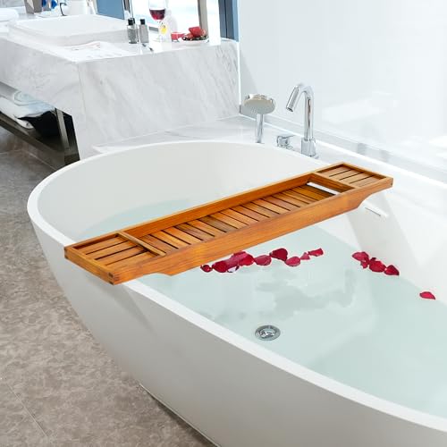 VaeFae Teak Bathtub Tray, Wooden Bath Caddy for Bathtub, Bath Tub Wood Table for Tub - size: 33.8" x 6" x 1.8"
