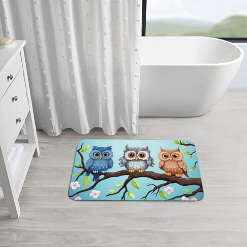Stone Bath Mats for Bathroom Diatomaceous Earth Bath Mat Super Absorbent Floor Mat Owls on a Branch Stone Drying Mats Quick Drying Diatomite Shower Mat for Bathtub Pad 19.7x31.5in - color: Owls on a Branch, size: 1'8" x 2'8" (Rectangular)