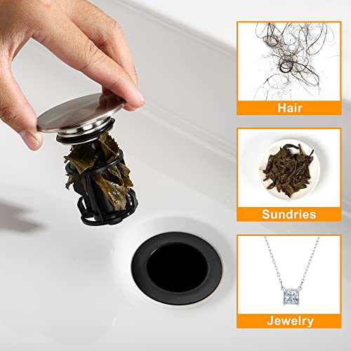 TIORIY Vessel Sink Drain Without Overflow, Plastic Bathroom Pop up Sink Drain Brushed Nickel, Built-in Anti Clogging Sink Stopper, Fit for 1 3/4 Inch Sink Vanity Drain Assembly with Strainer - color: No Overflow Brushed Nickel