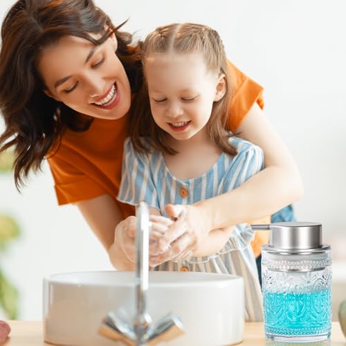 Glass Foam Soap Dispenser, 8 Oz Face Wash Dispenser for Bathroom, Vintage Glass Clear Foaming Hand Soap Dispenser, Small Refillable Lotion Dish Dispenser for Kitchen, Matte Silver Pump - color: Matte Silvery-8 Oz
