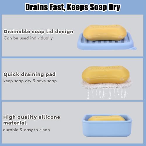 Silicone Travel Soap Case, Leak-Proof Soap Container with Drain Pad, Blue | Silicone Soap Holder, Travel Soap Case, Leak-Proof Soap Box, Removable Drain Tray, Portable Soap Container, Gym & Camping Use - color: Light Blue
