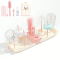 6 In1 Baby Bottle Brush Kit,Portable Silicone Bottle Brush Cleaner Set with Straw Brush,Nipple Brush,Drying Rack,Soap Dispenser,Storage Bag for Travel or Home,Compact&Space-Saving(Pink)