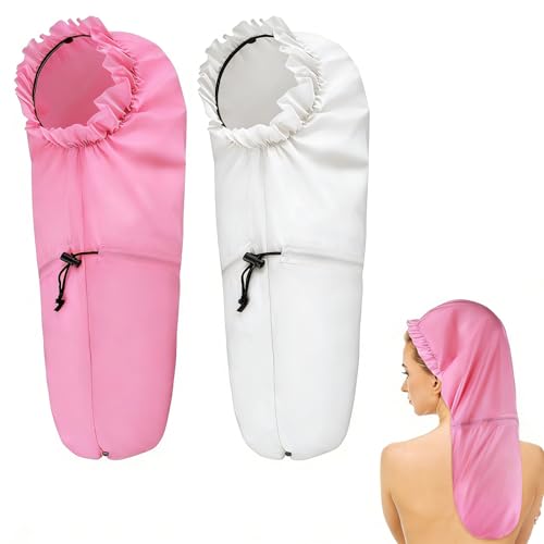 2 Pcs Large Shower Cap for Braids, Extra Long Shower Cap for Women Long Hair & Locs, Waterproof Hair Bonnets for Dreadlocks Drawstring Bath Caps for Women & Men (Pink, White) - color: Pink, White