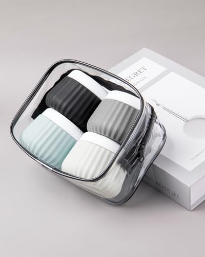 Mrsdry Travel Containers for Toiletries 4 Pack, TSA Approved Travel Size Toiletries, Travel Size Containers, With Clear Bag Leak Proof Silicone Jars, Travel Essentials Creams Jars Carrying Small Items - color: Black Gray, size: 3 oz