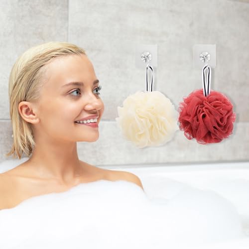 4 Pack Bath Sponge, Bath Shower Loofahs Mesh Pouf Sponge Body Scrubber Exfoliator Scrubber - 50g/Piece - color: Beige,blue,green,red - 4 Pcs