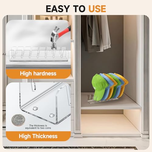Acrylic Baseball Cap Organizer Rack 2-Pack - Holds 14 Hats, No Install Space Saving Display Stand for Closet, Bedroom, Entryway (Clear) - size: 2pack