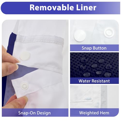 No Hook Shower Curtain with Snap in Liner, Waffle Shower Curtain Set for Bathroom, Hotel Style with Semi-Sheer Top Window, Waterproof & Washable, Navy Blue, 59" W x 75" L - color: Navy Blue, size: 59"W x 75"L (Pack of 1)