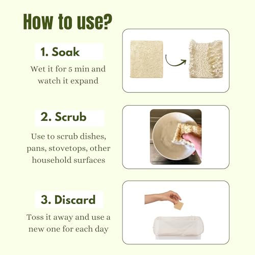 Natural Loofah Dish Sponge (Pack 30) Multipurpose Dish Sponges - 100% Biodegradable Compostable Dishwashing Scouring Pad Zero Waste (2.75" x 2.75" Each) - size: Pack 30