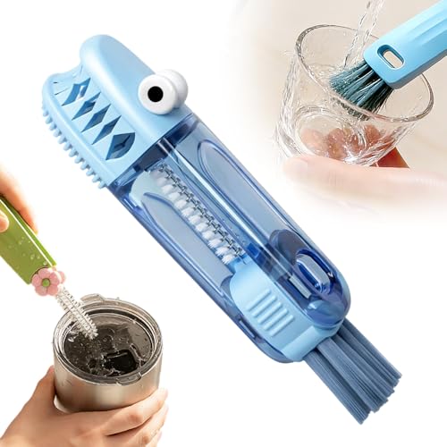 3 in 1 Cup Lid Cleaning Brush, 2026 New Multifunctional Crevice Cleaner Set, Portable Silicone Brush for Baby Bottle Gaps & Tight Spaces, Home Kitchen Cleaning Tool (B-Blue) - color: B-blue