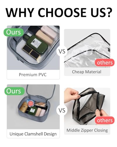 Moyad TSA Approved Toiletry Bag Clear Quart Size Travel Bags Makeup Bag | Large Opening, for Men and Women, Carry on Airline Compliant, Transparent Liquids Pouch, Grey - color: Grey, size: 2 Pack, Handle