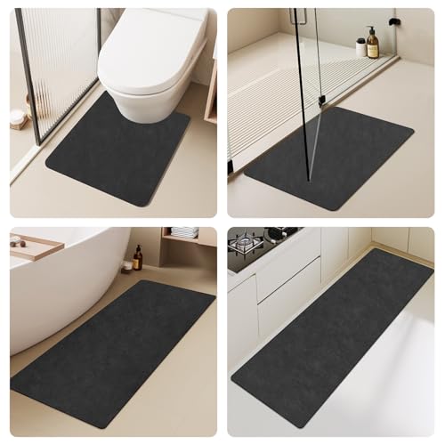 TYUU Toilet Rug, Thin Toilet Rugs U Shaped Washable Non Slip Absorbent Quick Dry Low Pile Toilet Mat, 20"x24" U Shape Black - color: Black, size: 1'8" X 2' (U-Shape)