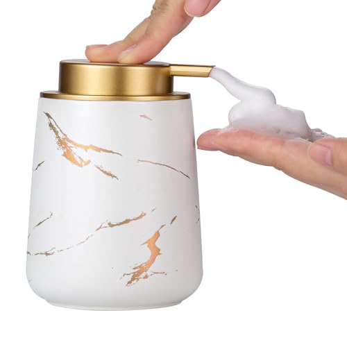 Enra Hand Foaming Gold Soap Dispenser,12 oz Ceramic Foam Soap Dispenser for Bathroom Countertop Kitchen Dispenser for Dish Soap with Easy-to-Press (Gold Foam Type2) - color: Gold Foam Type2