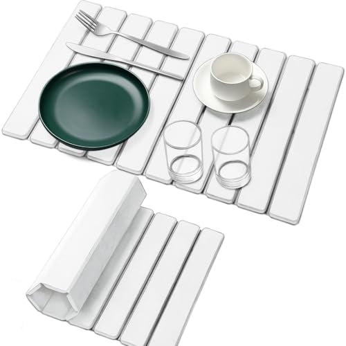 Premium Foldable Stone Bath Mat - Ultra Absorbent Quick Drying Compact Easy to Store & Clean Non-Slip Diatomaceous Earth Bath Shower Mat (White) - color: White