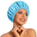 Edoneery Reusable Shower Caps for Women, Waterproof Long Hair Bonnet | Washable Design, Wide Elastic Band, Large Fit, Holds Long Hair, Braids Friendly, Bath Accessories, Spa, Travel - color: Lake Blue