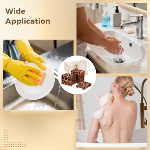 40PCS Soap Bags Holder Set,10 Wood Soap Dishes with Clear Moisture-Resistant Coating and 30 Cotton Linen Drawstring Soap Bag,Bars Bamboo Soap Saver Bag Set for Bathroom,Shower,Kitchen,Travel