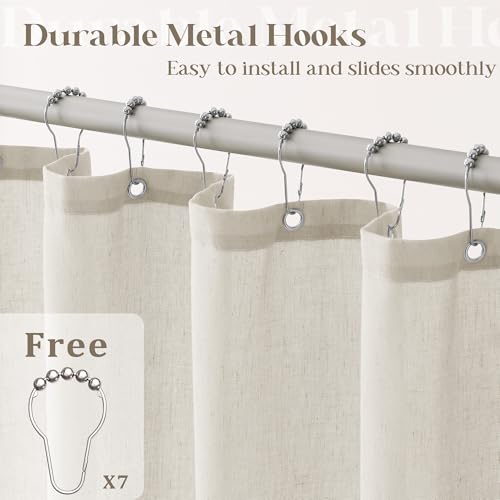 Oatmeal Linen Shower Curtain for Bathroom Water Repellent 36x72 Inch | Stall, Neutral Boho, Flax Linen Drapes, Cabin, Earth Tone Greyish Grey Beige, Bath Decor Drapes, with Hooks, 36 x 72 Inch - color: Linen, size: 36"W x 72"L (Pack of 1)