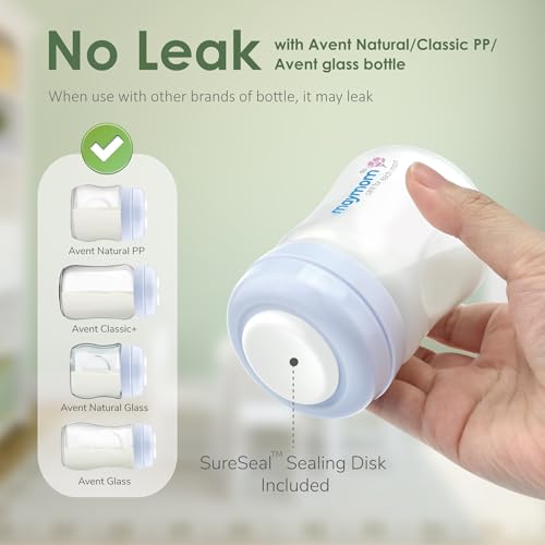 Maymom Screw Lids Aka Travel Caps with Rewritable Sealing Disc Compatible with Avent Bottle, Maymom Wide Mouth Bottles; Cap Replace Avent Natural Bottle Sealing Ring and Sealing Disc, 6pcs. (Blue) - color: Blue