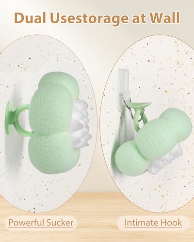 2026 Super Soft Flower-Shaped Suction Cup Bath Sponge, Upgraded 2-in-1 Flower-Shaped Ball Exfoliating Bath loofah Cleaning Brush, Mesh Shower Body Sponge Accessories for Women, Men Shower (2 Color) - style: Fruit Green+Cherry Blossom Pink