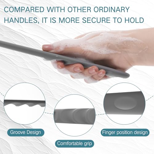 Sunnyray 2 Pack Silicone Back Scrubber for Shower with 15" Long Handle Double-Sided Bath Body Brush for Exfoliating Easy to Clean Quick Dry Deep Cleaning Lathers Well(Grey) - color: Grey