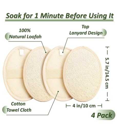 Loofah Sponge Pads & Body Sponges Scrubber, Natural Loofah Exfoliating Body Scrubber for Men and Women, Luffa Sponge to Clean & Relax Your Body Deeply (4 Pack) - style: Pack of 4