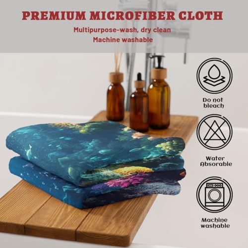 Deep Sea Hand Towels Set of 2, Underwater Ruins Seaweed Fantasy Ocean Bathroom Kitchen Towels Soft Absorbent Bath Fingertip Decorative Towel for Guest Gym Spa - color: Deep Sea